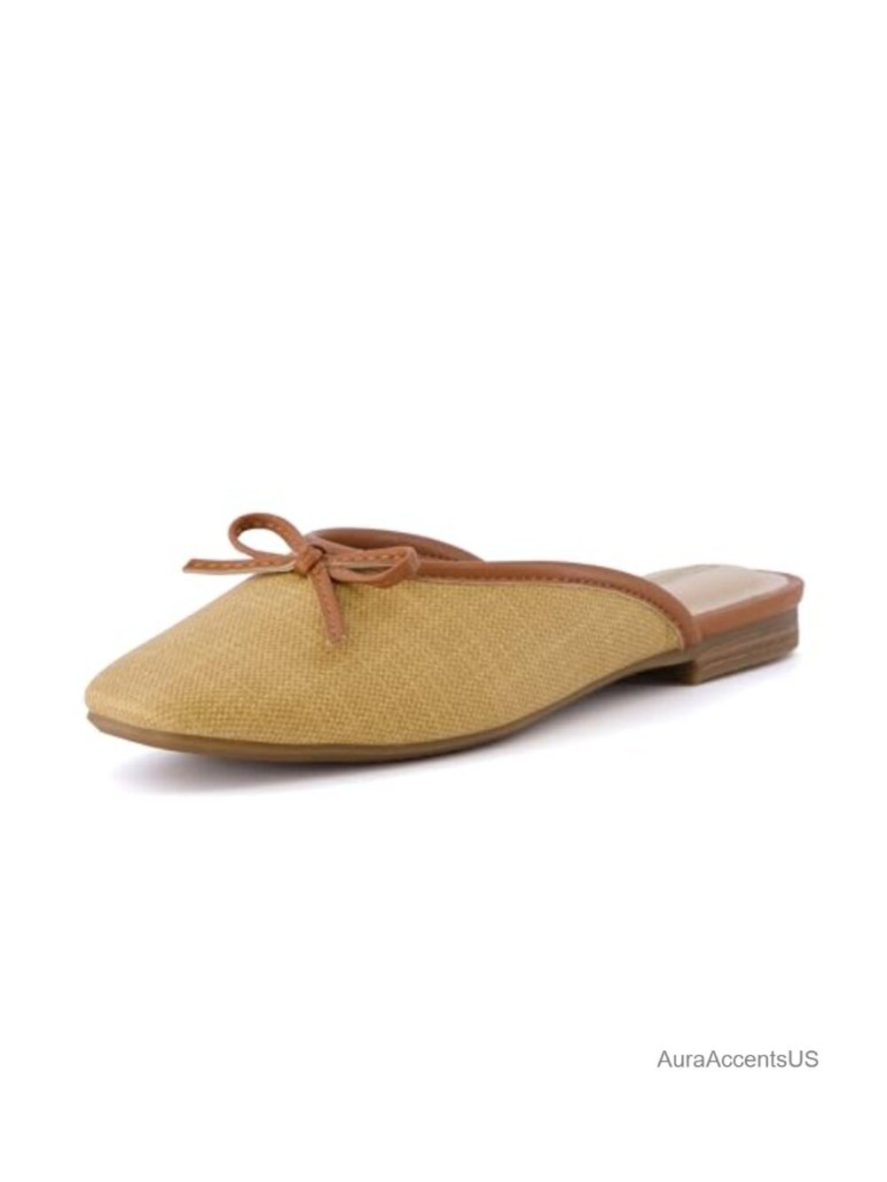 Womens Mule Square Toe Bow Memory Foam Slip-On Dress Shoes
